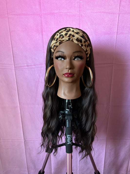 Dark Brown Water Wave Curls Headband Wig w/ Headband Included