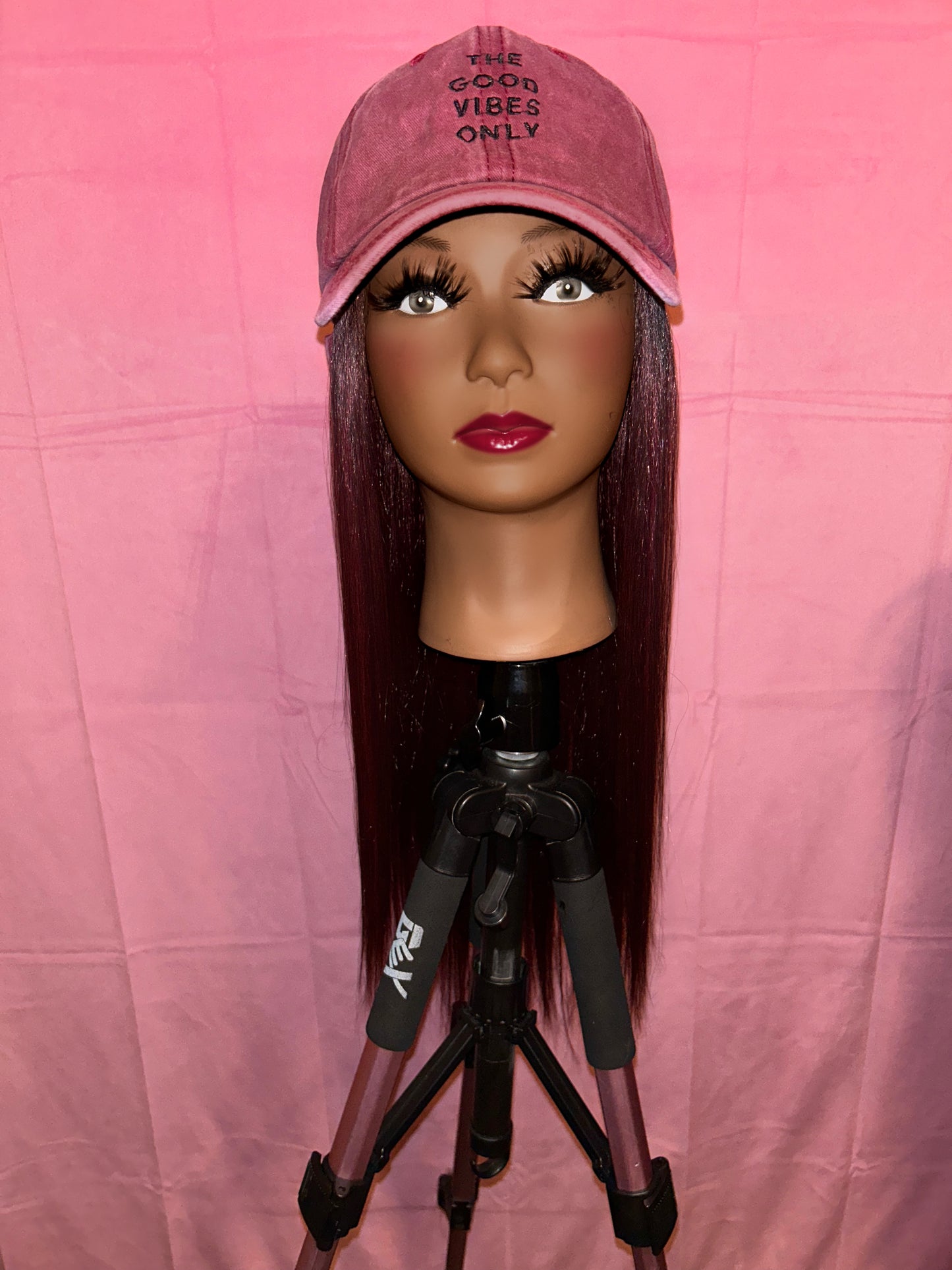 Burgundy Wine Straight Hair Wig Hat