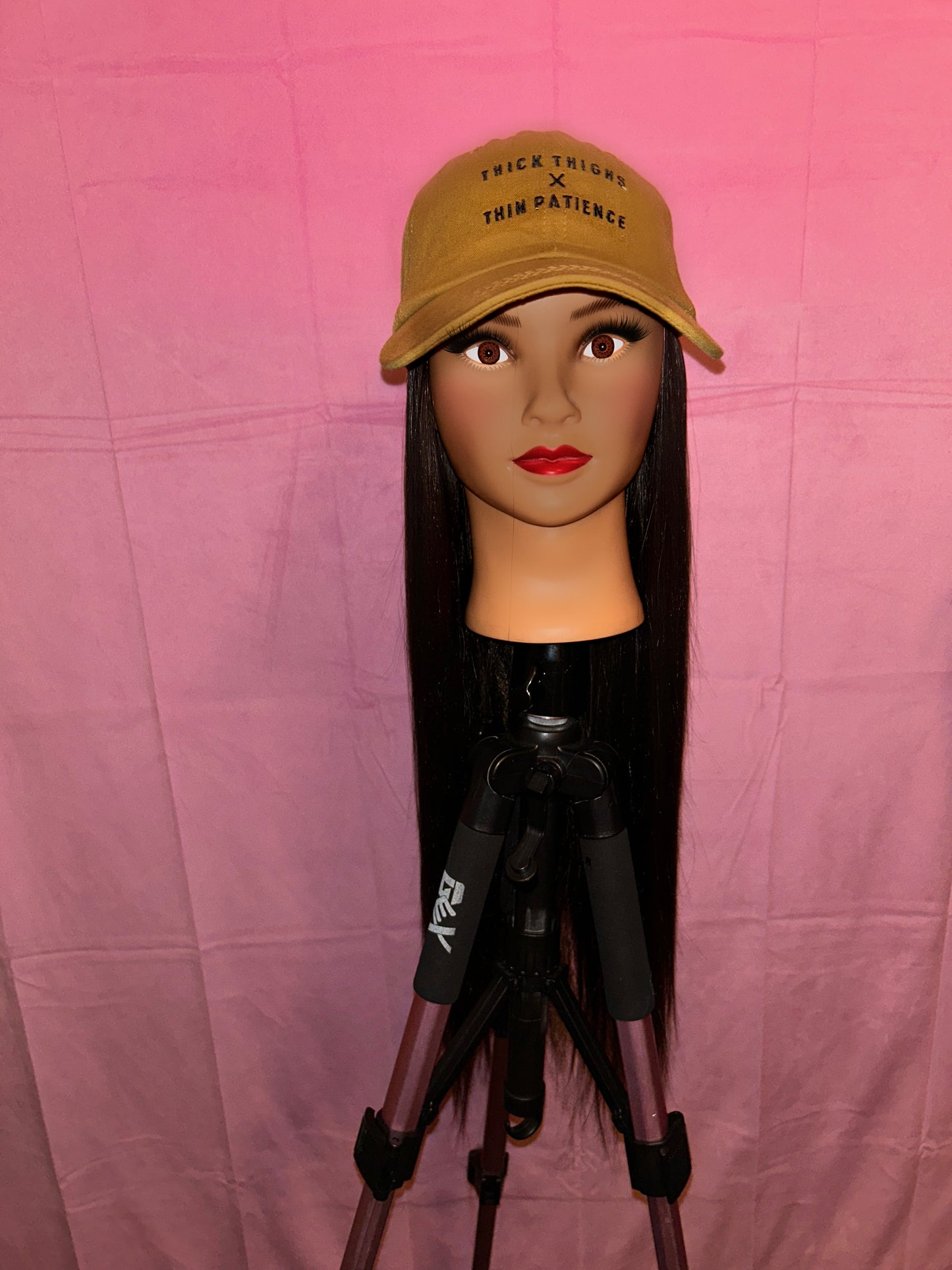 Black Straight Hair Wig Hat