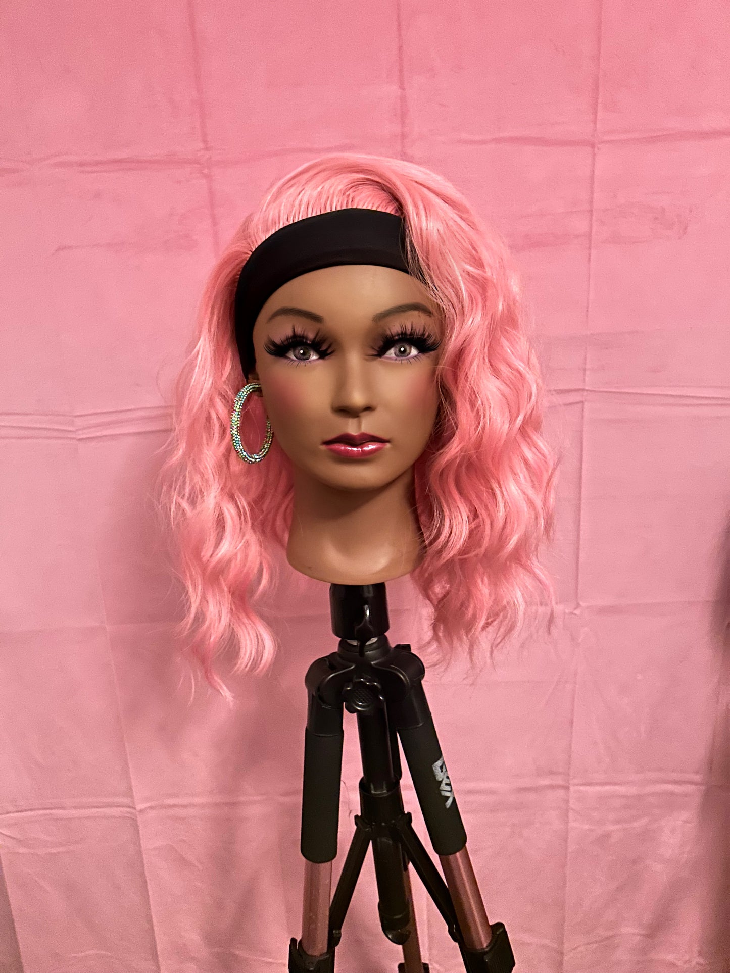 Pink Wavy Curls Headband Wig w/ Headband Included