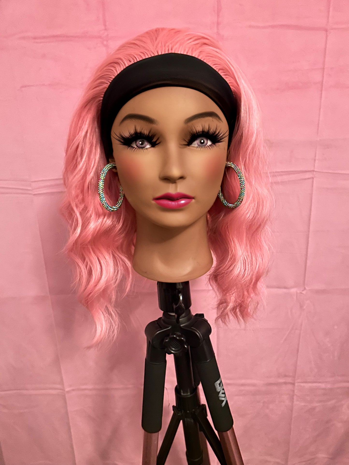 Pink Wavy Curls Headband Wig w/ Headband Included