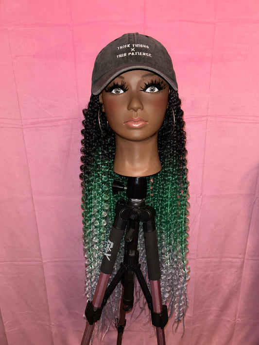 Black/ Green/Silver Butterfly Box Braids Wig Hat