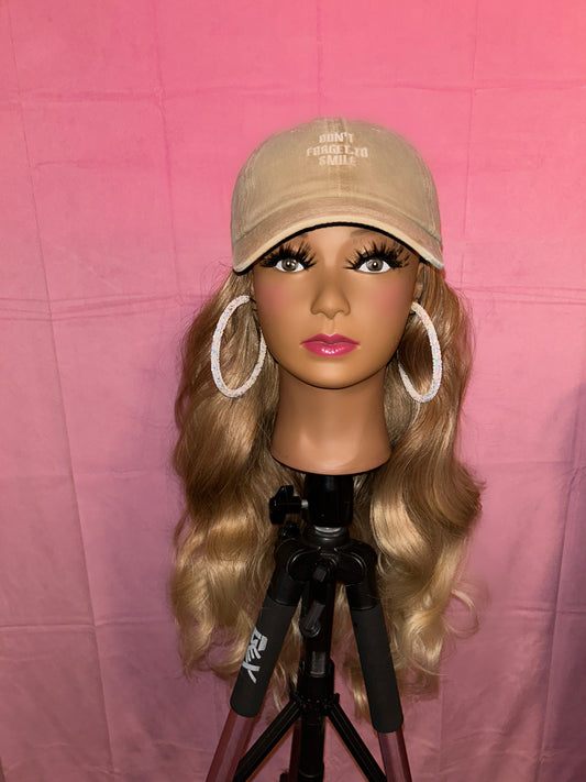 Strawberry Blonde Body Wave Curls Wig Hat