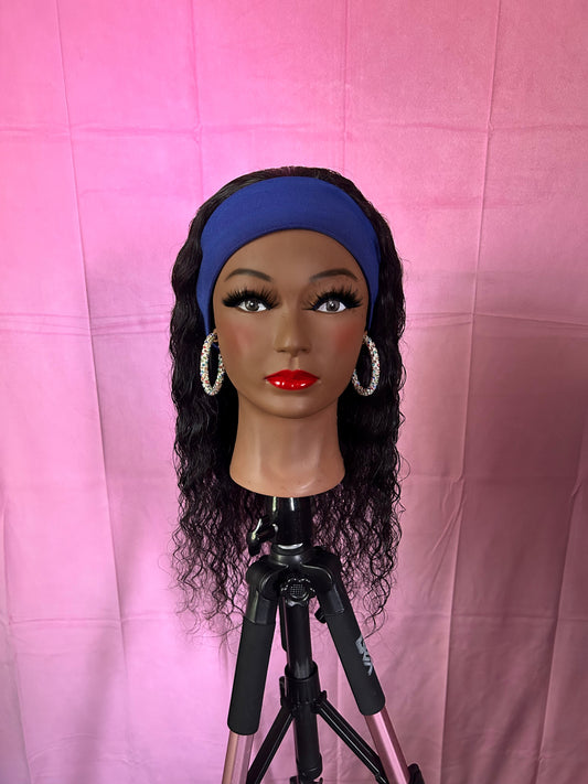 Black Deep Wave Curls Headband Wig w/ Headband Included