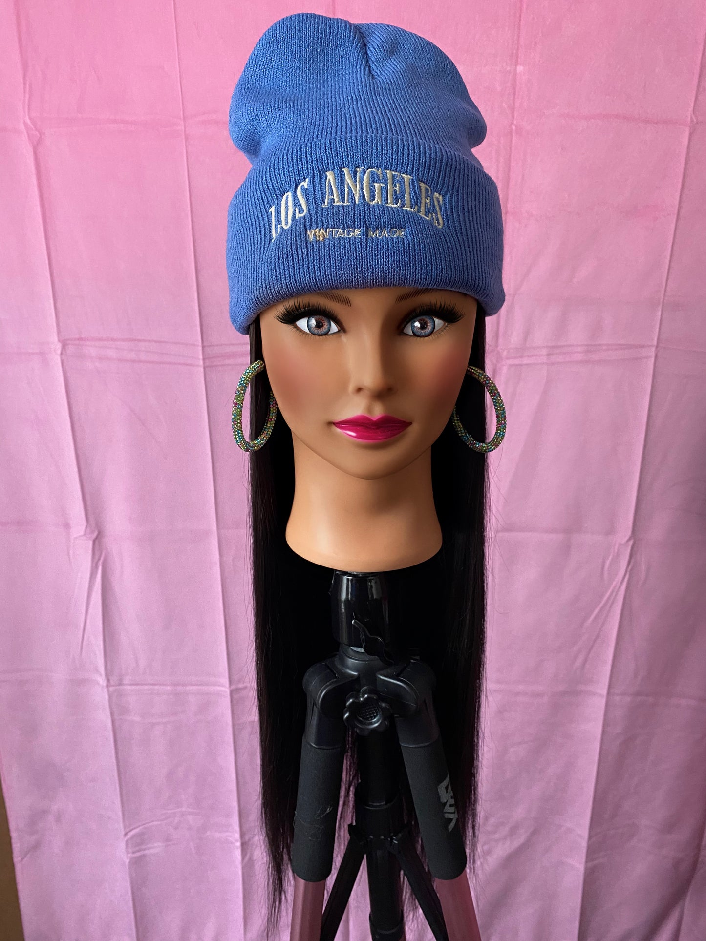 Black Straight Hair Wig Hat