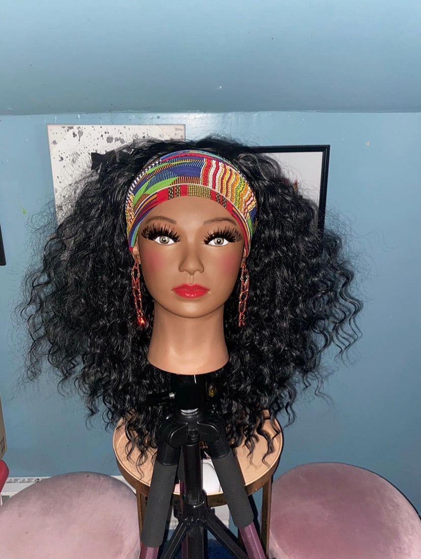 Black Wet and Wavy Headband Wig w/ Headband Included