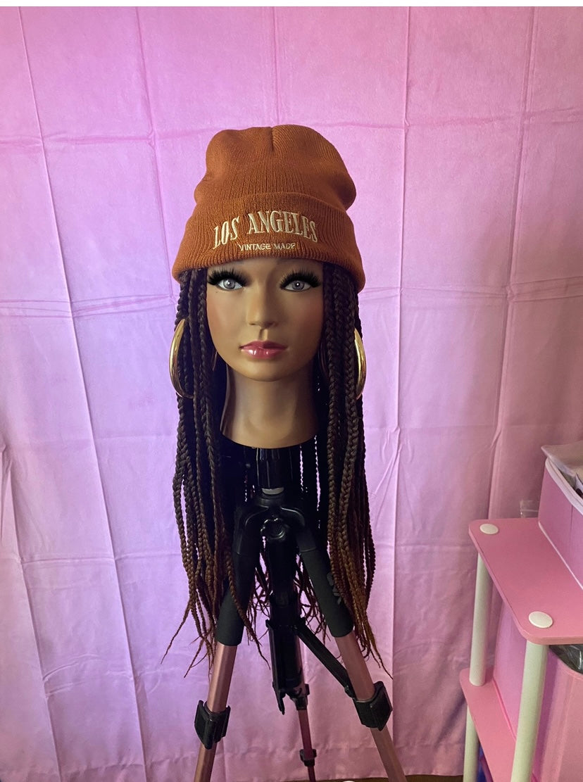 Honey Brown Box Braids Wig Hat