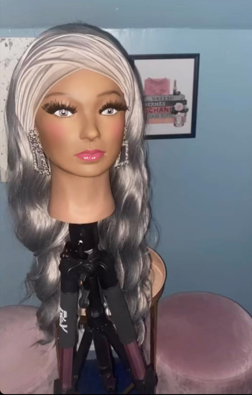 Gray Body Wave Headband Wig w/ Headband Included