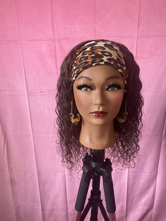 Brown Jerry Curls Headband Wig w/ Headband Included