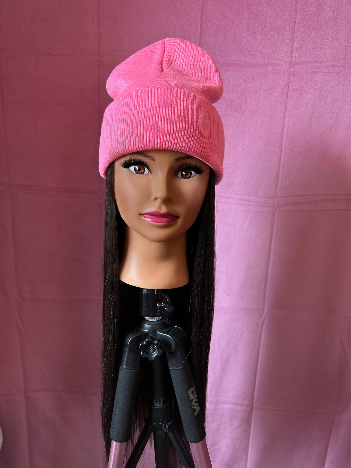 Black Straight Hair Wig Hat