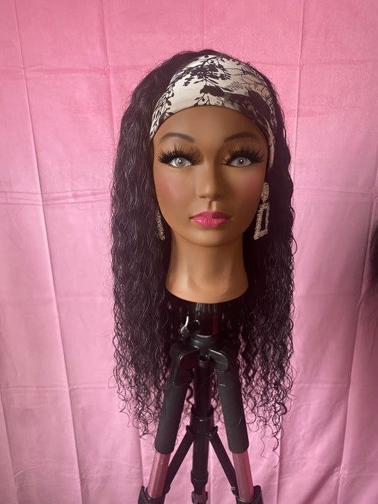 Black Jerry Curls Headband Wig w/ Headband Included