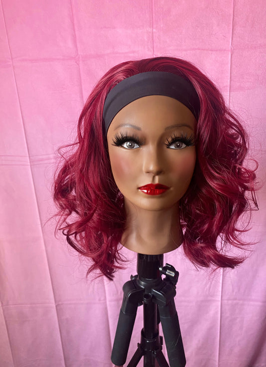 Red Body Wave Curls Headband Wig w/ Headband Included