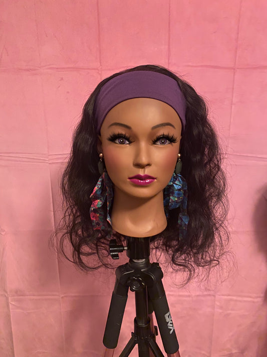 Black Body Wave Curls Headband Wig w/ Headband Included