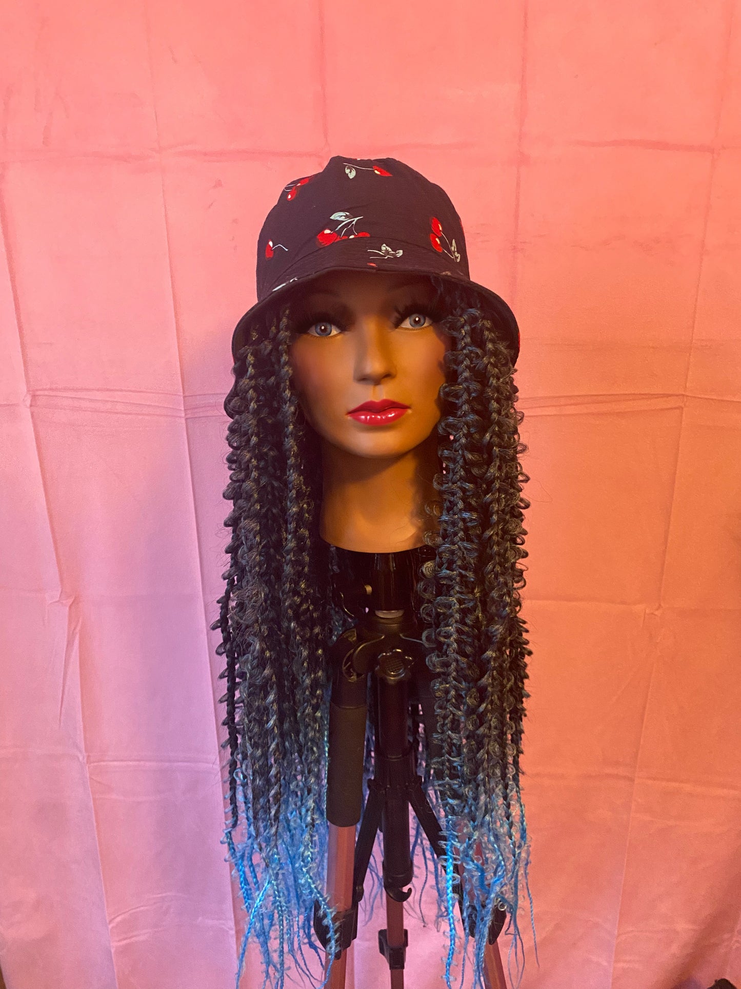 Black/Blue Ombre Butterfly Box Braids Wig Hat