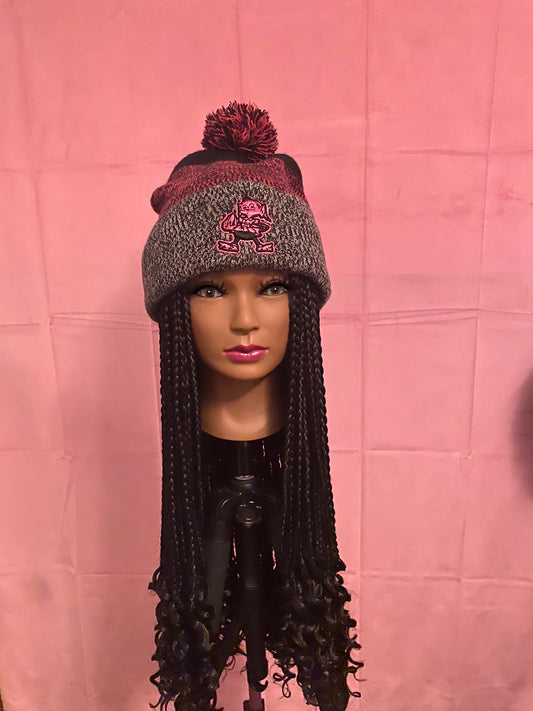 Black Box Braids w/ Curly Ends Wig Hat