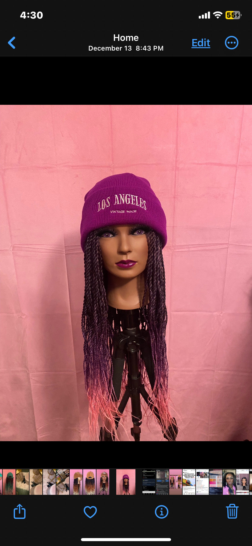 Black/Pink/Purple Senegalese Twist Wig Hat