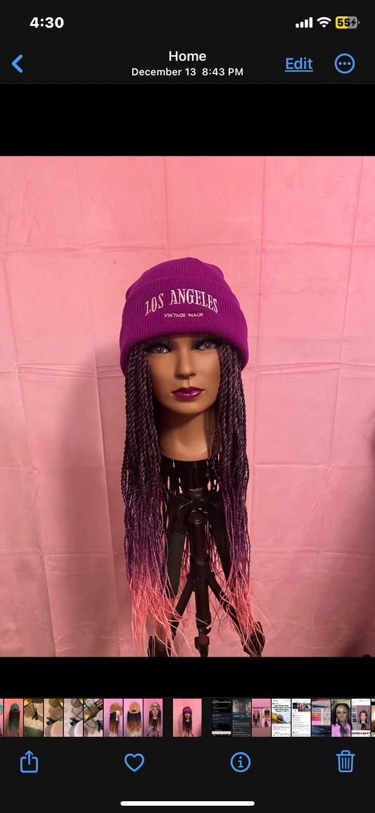 Black/Pink/Purple Senegalese Twist Wig Hat