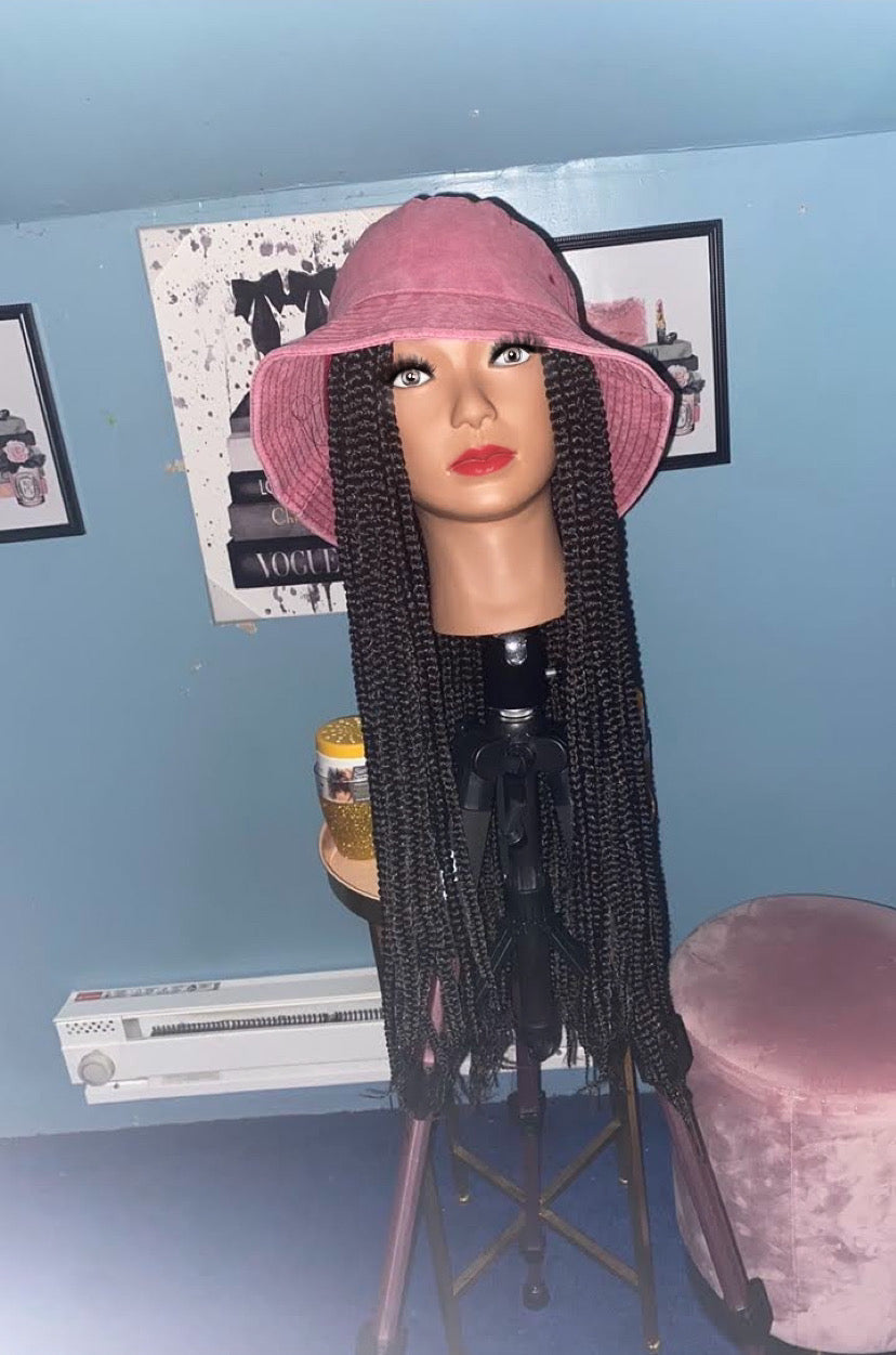 Black Jumbo Knotless Box Braids Wig Hat