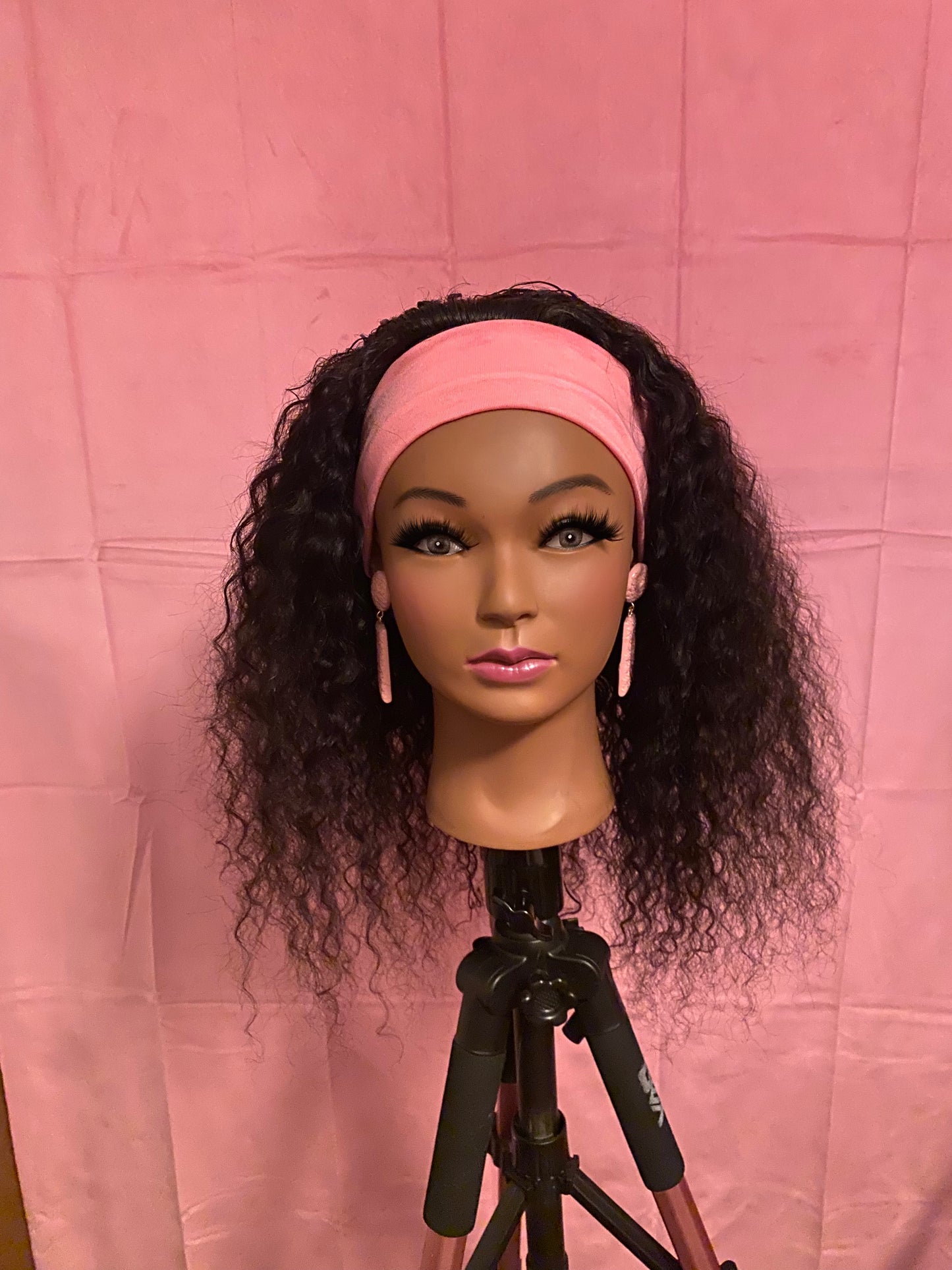 Black Deep Wave Curls Headband Wig