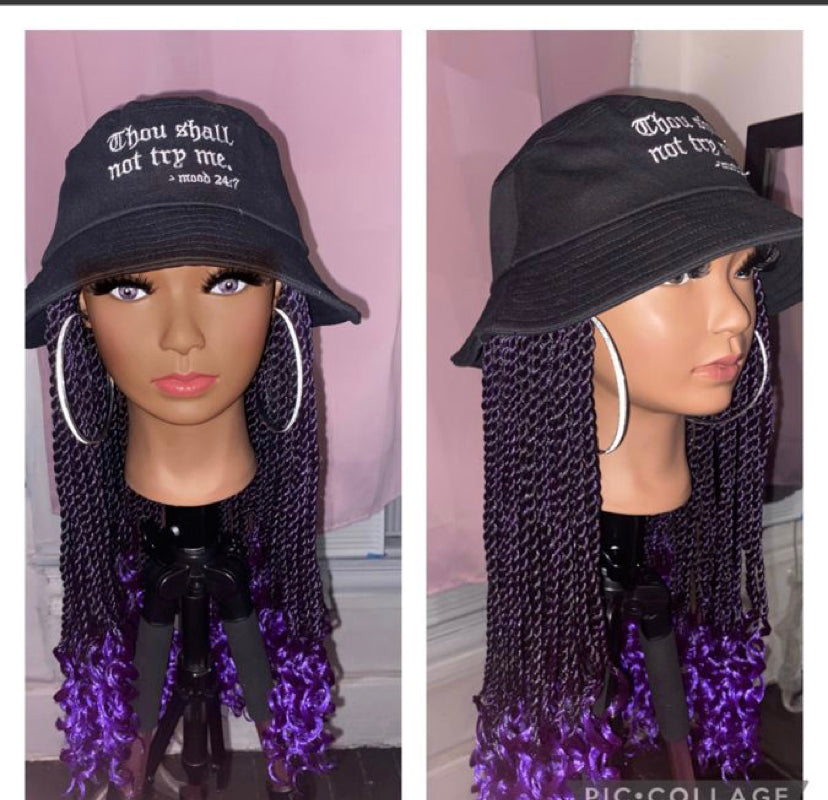 Black- Purple Ombre Senegalese Twist Wig Hat