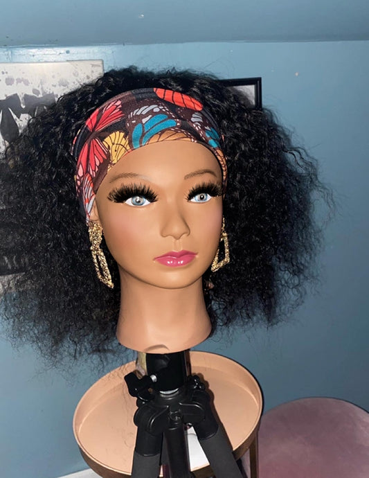 Black Kinky Curly Headband Wig w/ Headband Included