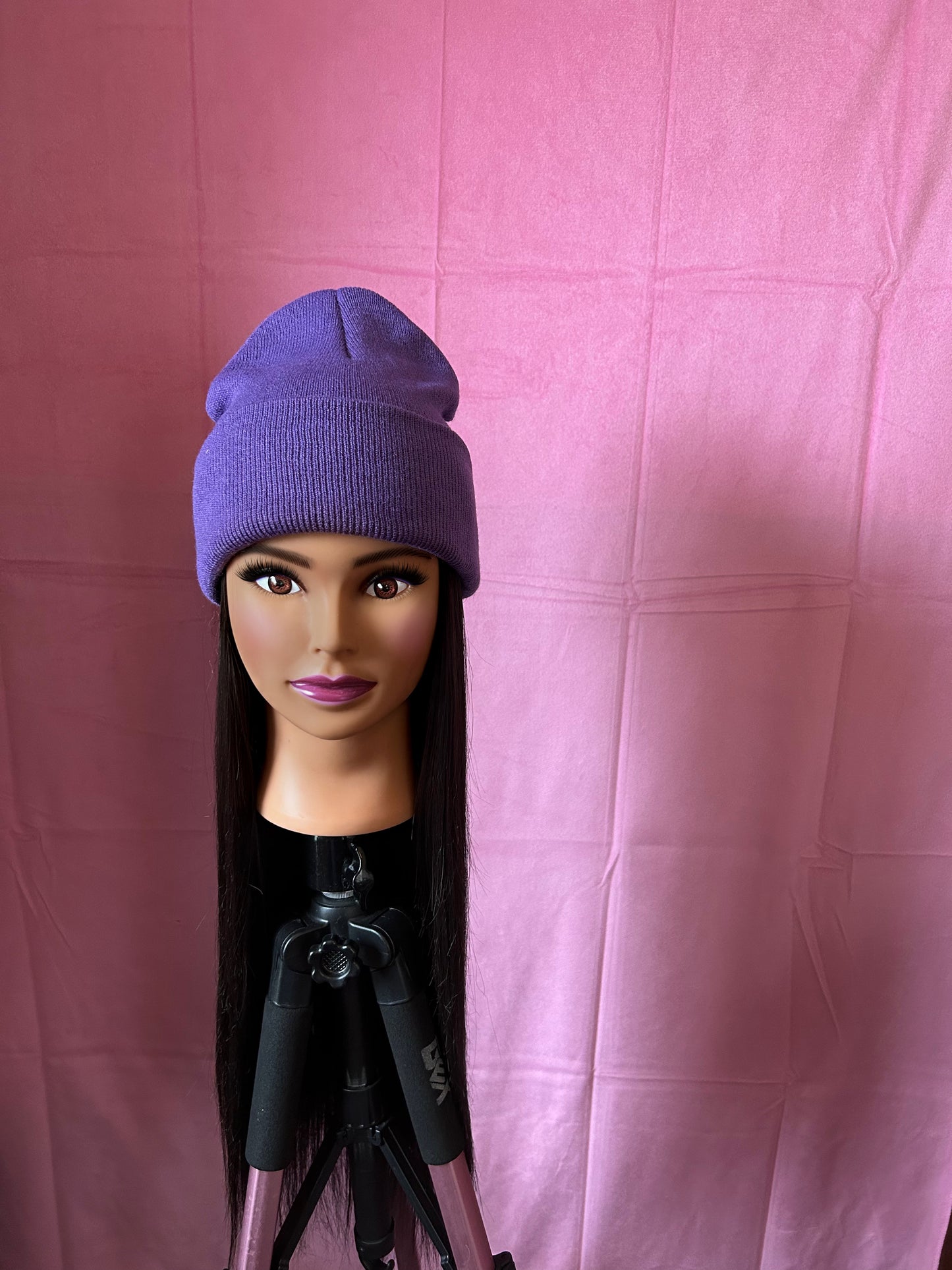 Black Straight Hair Wig Hat