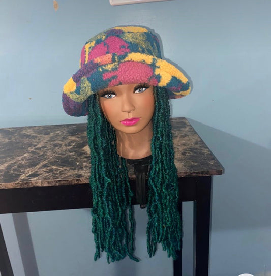 Green Soft Faux Locs Wig Hat