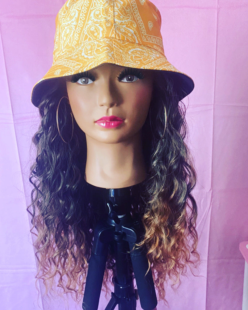 Strawberry Blonde Wavy Curls Wig Hat