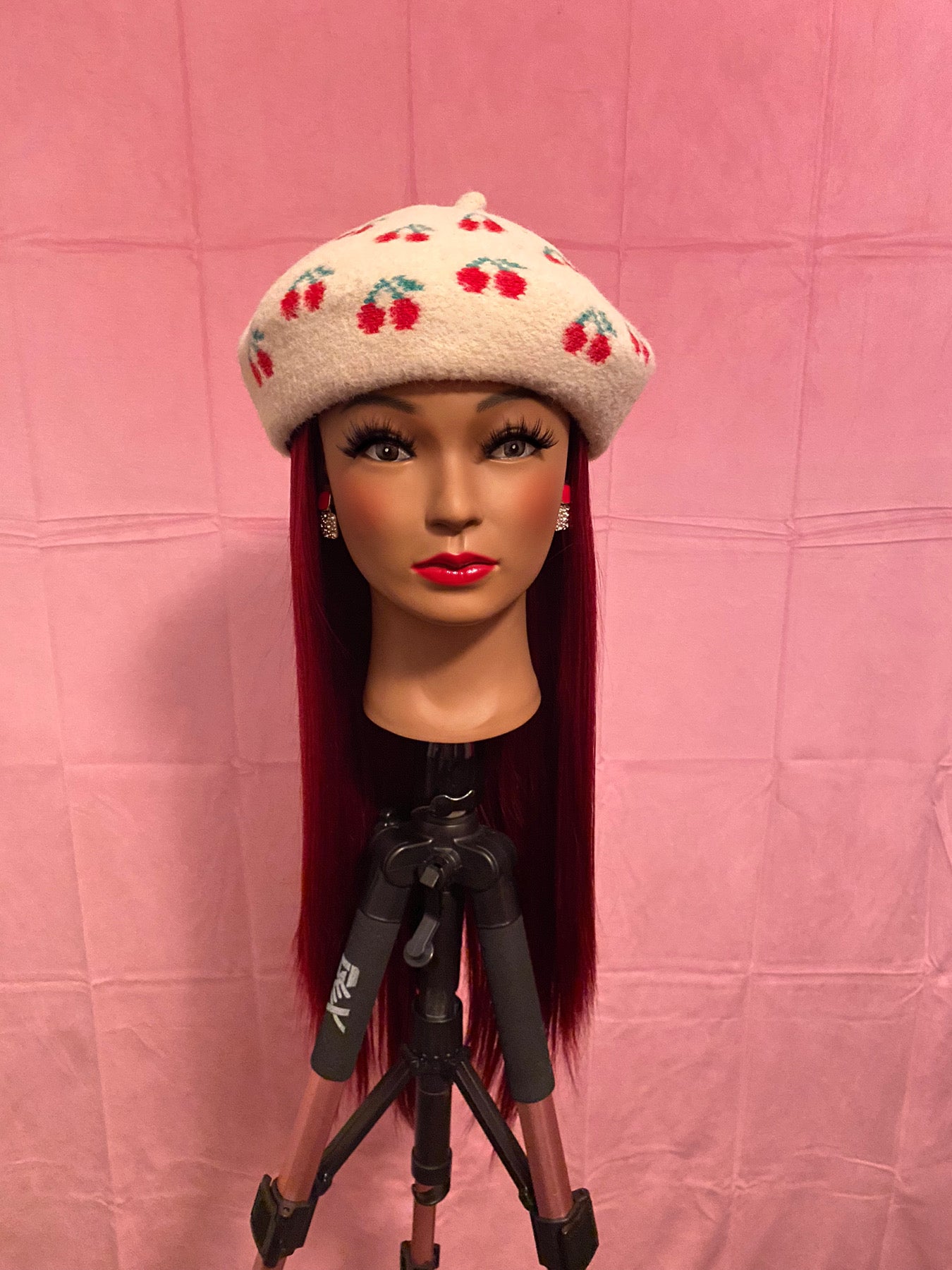 Red Straight Hair Wig Hat