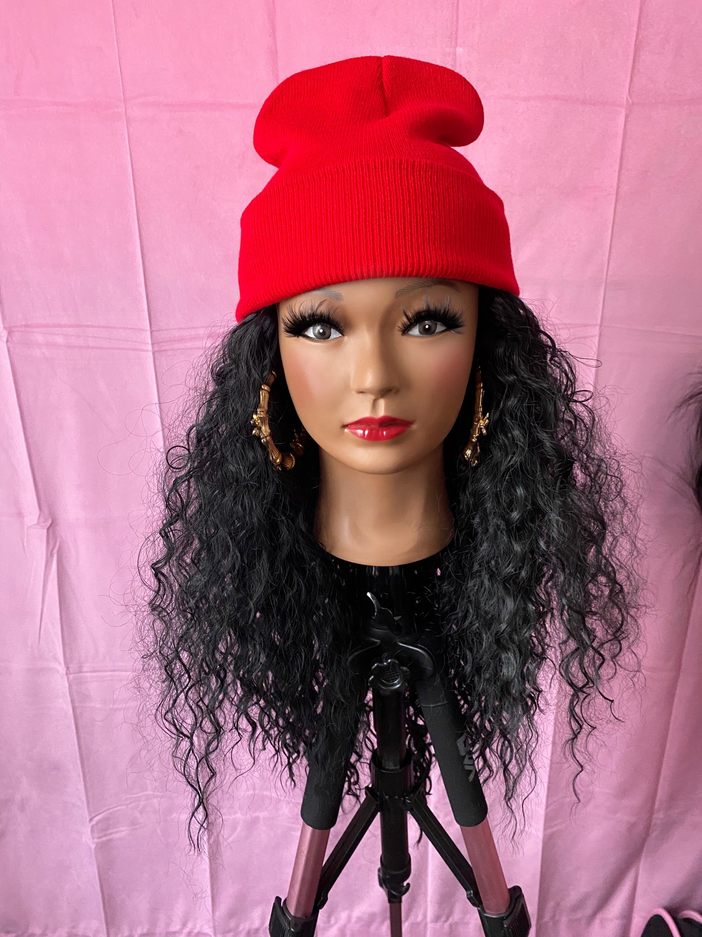 Black Deep Wave Curls Wig Hat