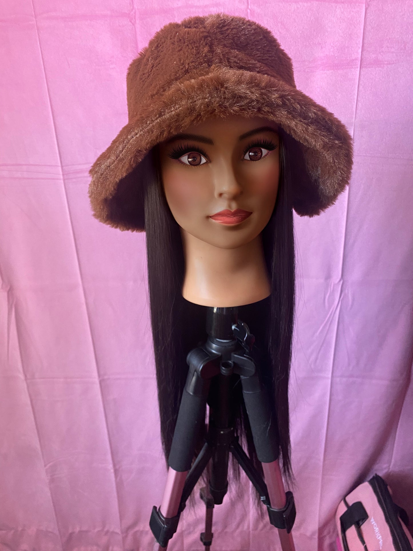 Black Straight Hair Wig Hat