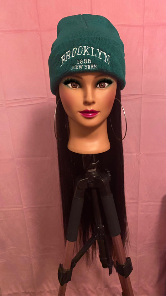 Black Straight Hair Wig Hat