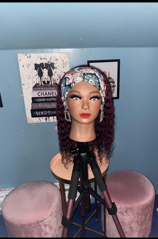 Burgundy Wine Kinky Curl Headband Wig w/ Headband Included