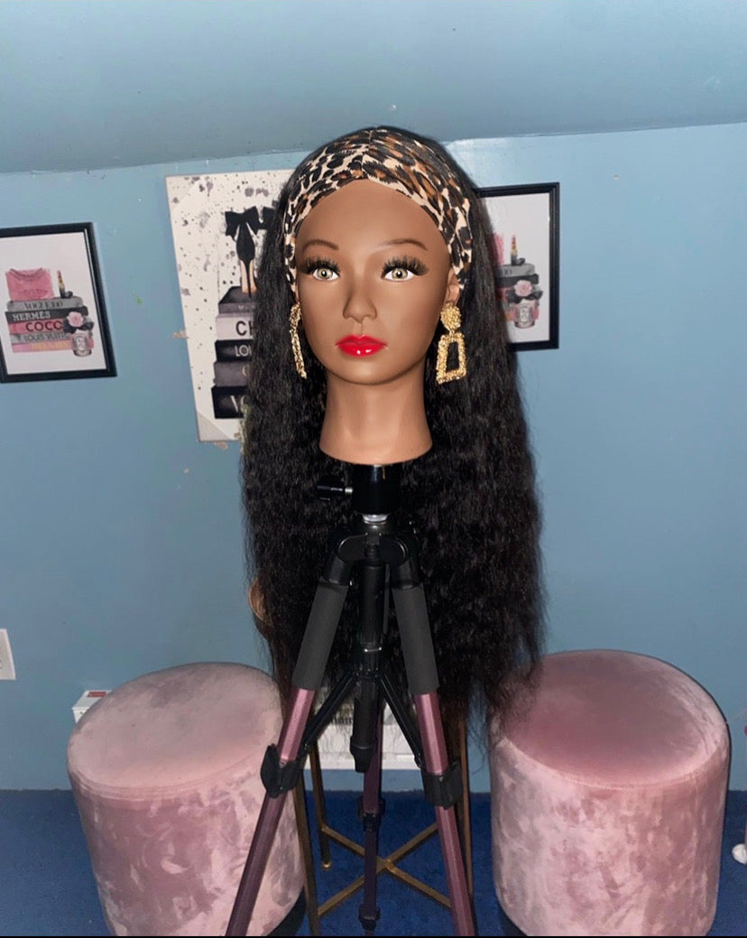 Black Crinkle Curl Headband Wig w/ Headband Included