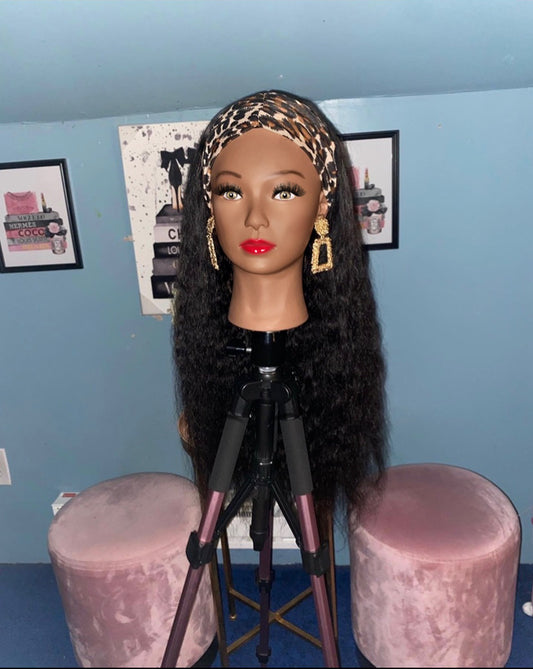 Black Crinkle Curl Headband Wig w/ Headband Included