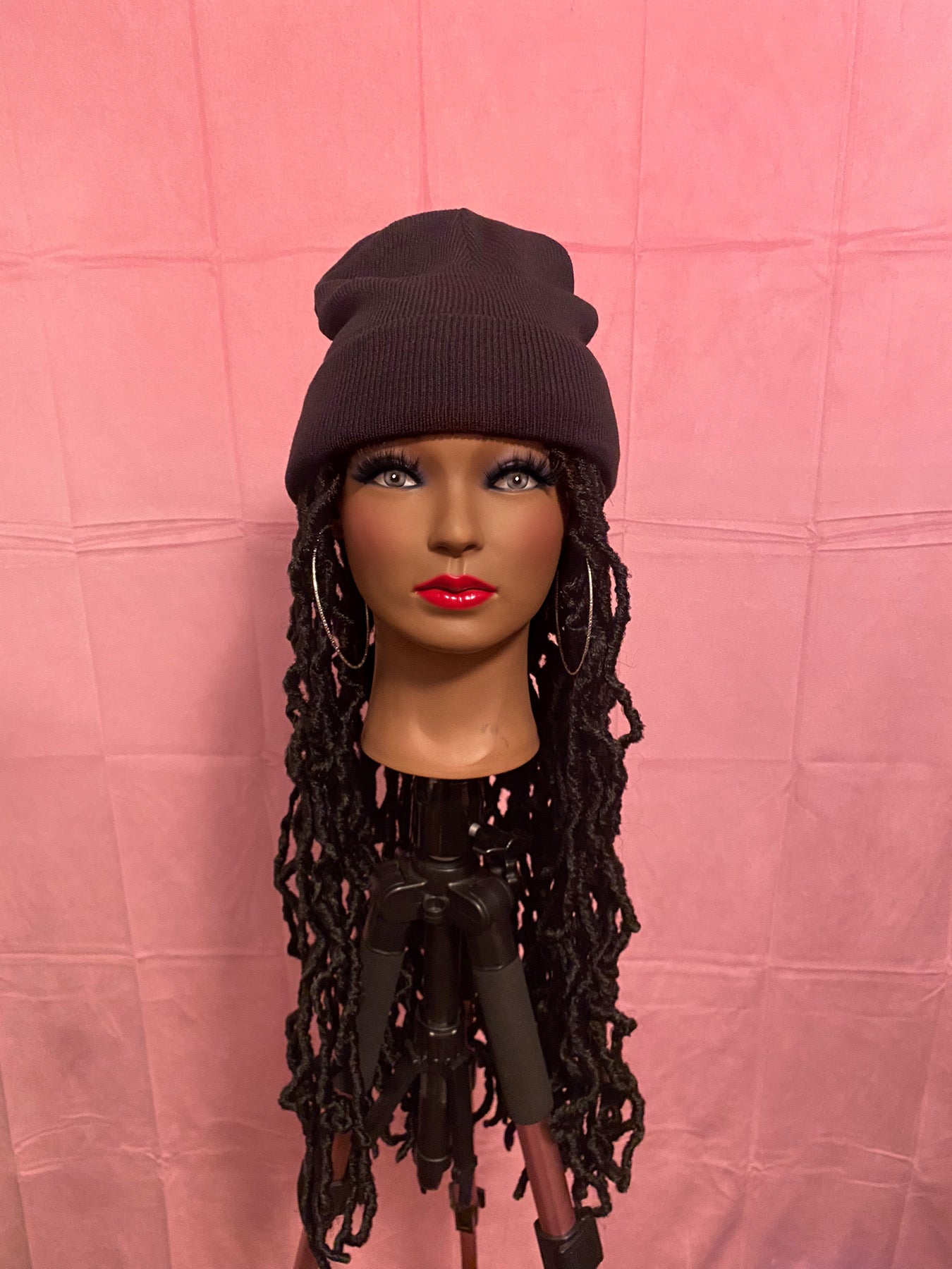 Black Soft Faux Locs Wig Hat