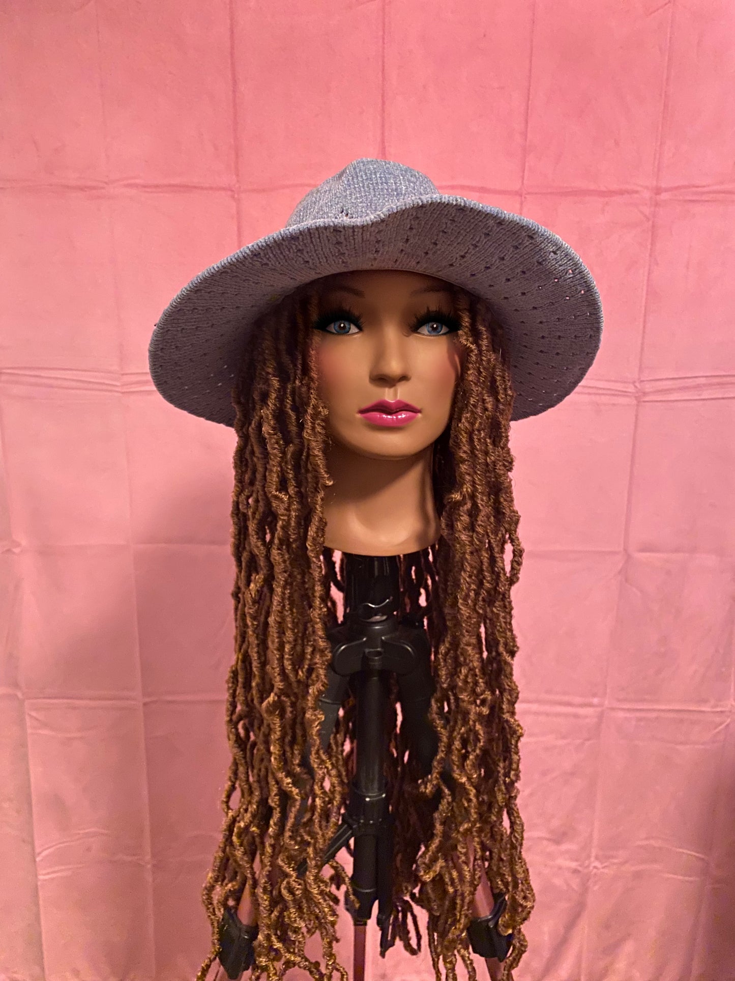 Honey Brown Soft Faux Locs Wig Hat