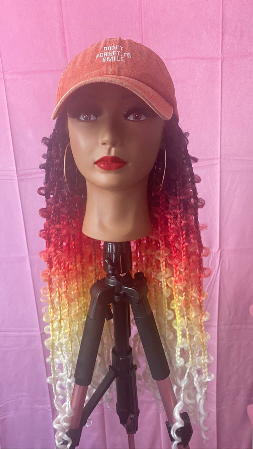 4 Tone Yellow Butterfly Box Braids Wig Hat