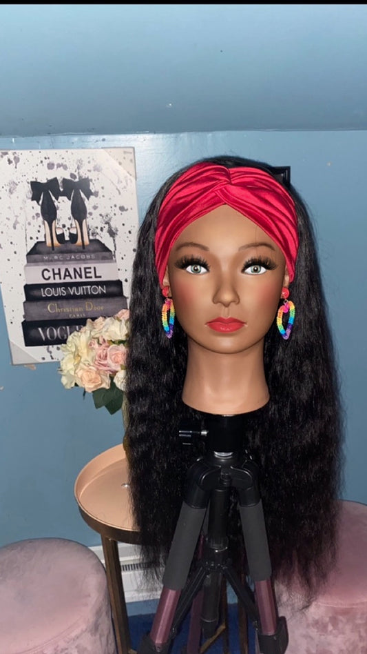 Black Crinkle Curl Headband Wig w/ Headband Included