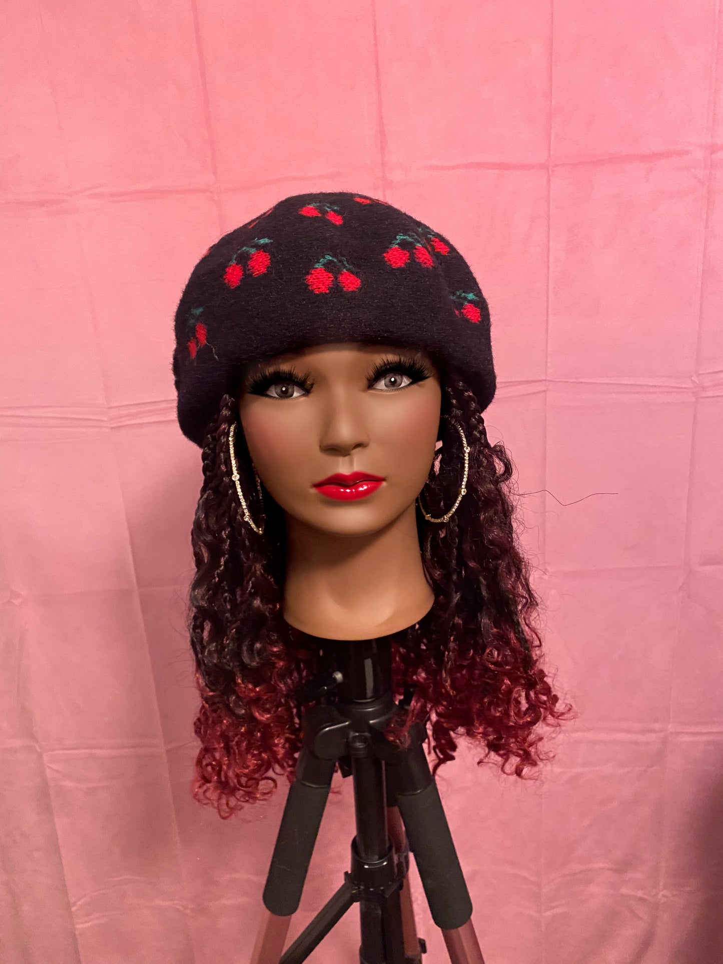 Burgundy Wine Bohemian Box Braids Wig Hat