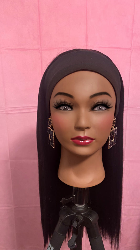 Black Straight Hair Headband Wig w/ Headband Included