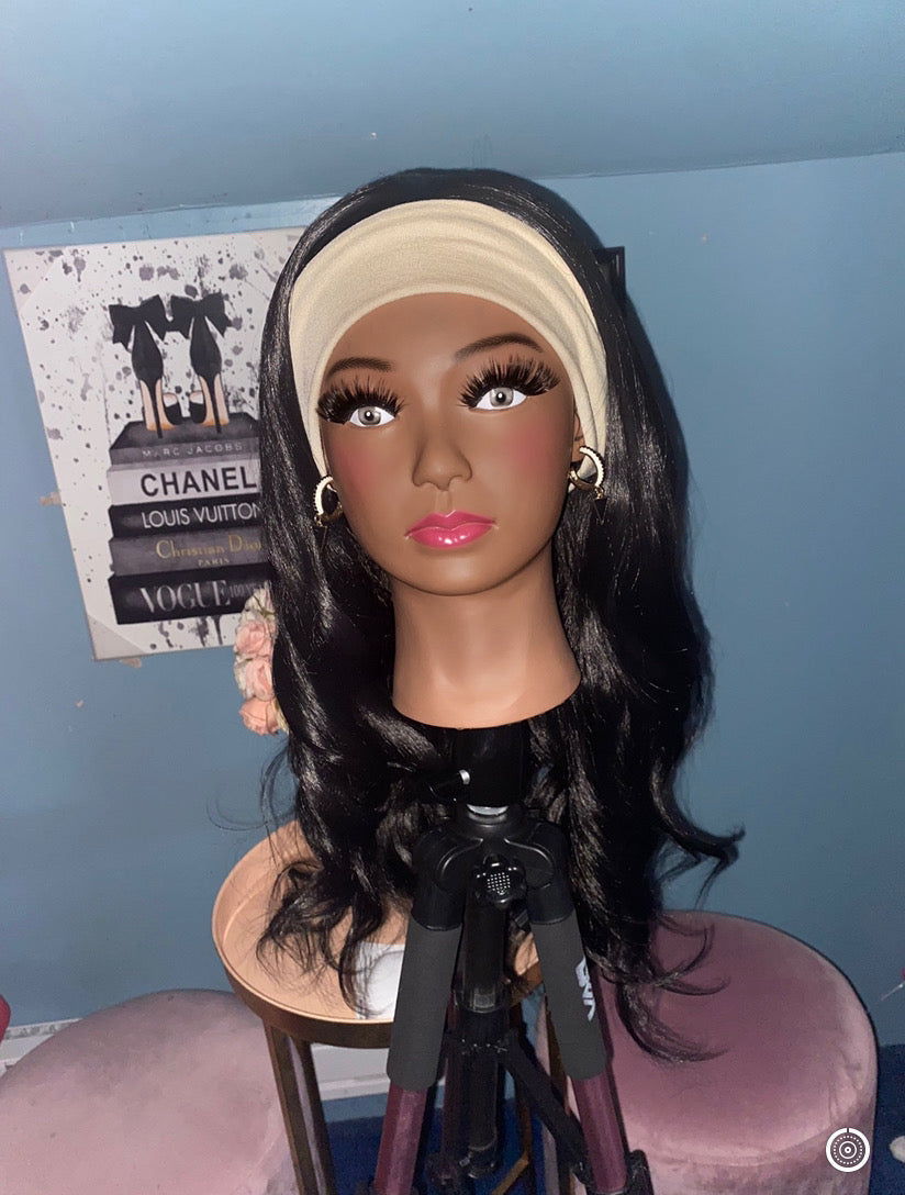 Black Wavy Curls Headband Wig w/ Headband Included