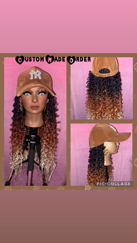 Black/Brown/Blonde Ombre Box Braids Wig Hat