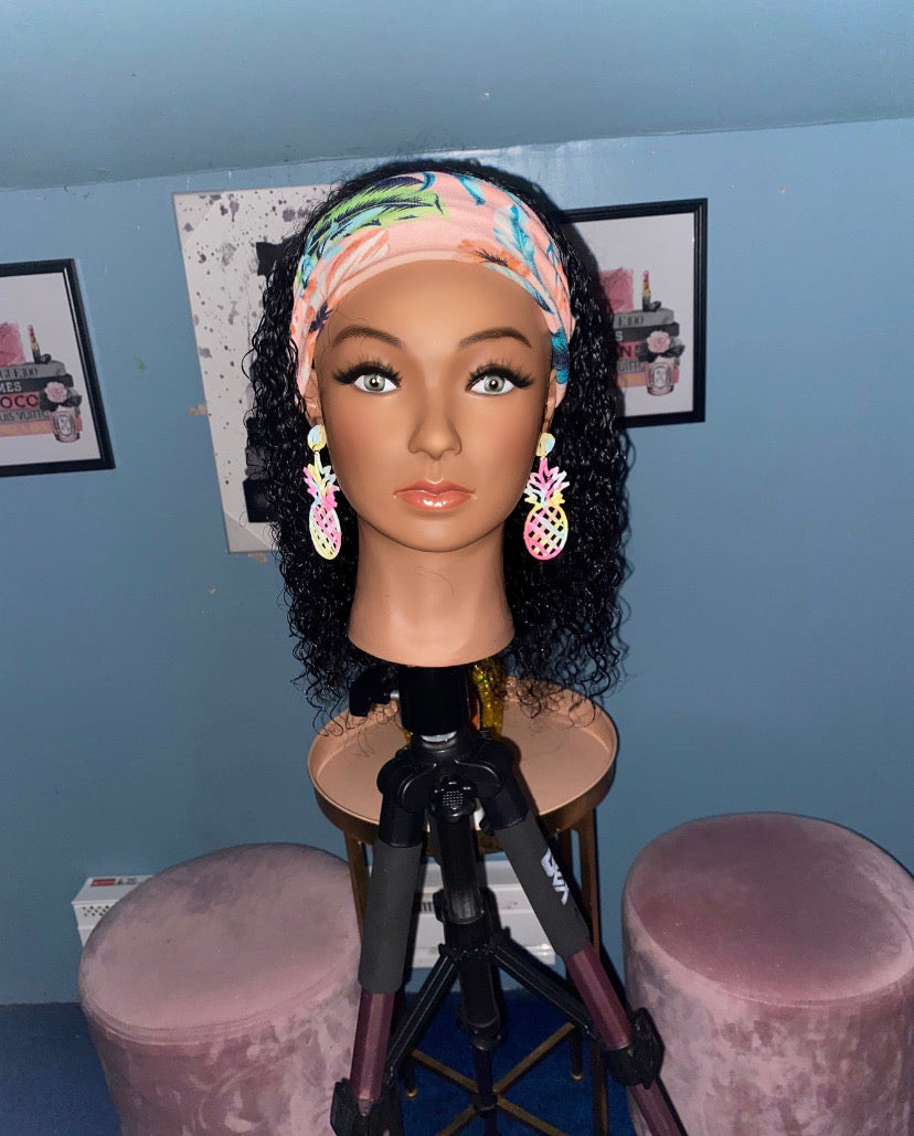 Black Jerry Curls Headband Wig w/ Headband Included