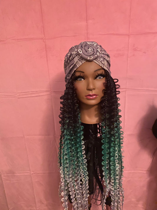 Black/Green/Silver Butterfly Box Braids Wig Hat