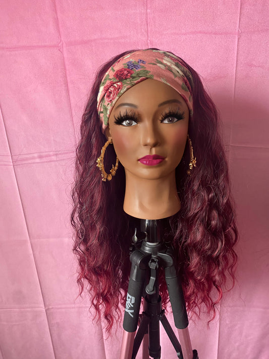 Red Water Wave Curls Headband Wig w/ Headband Included